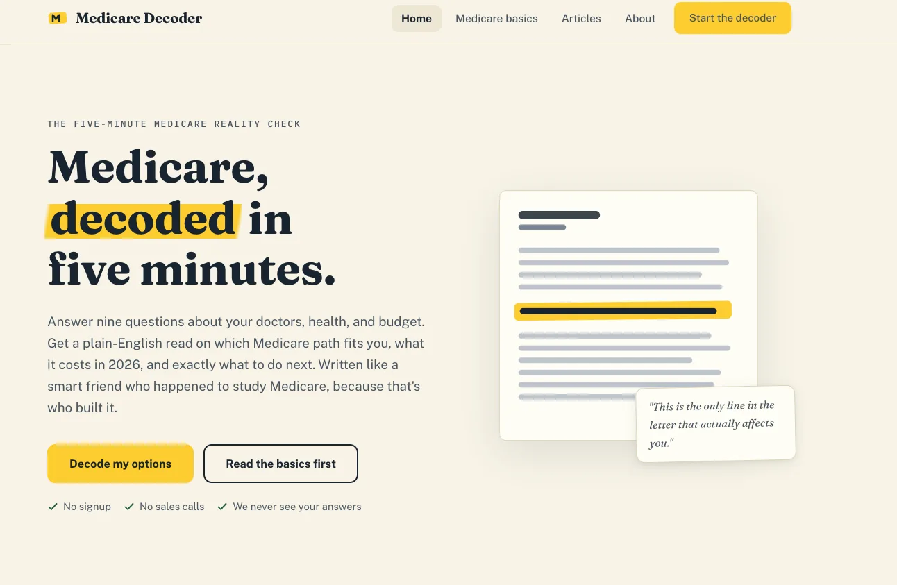 Medicare Decoder live site: Medicare, decoded in five minutes, answer nine questions