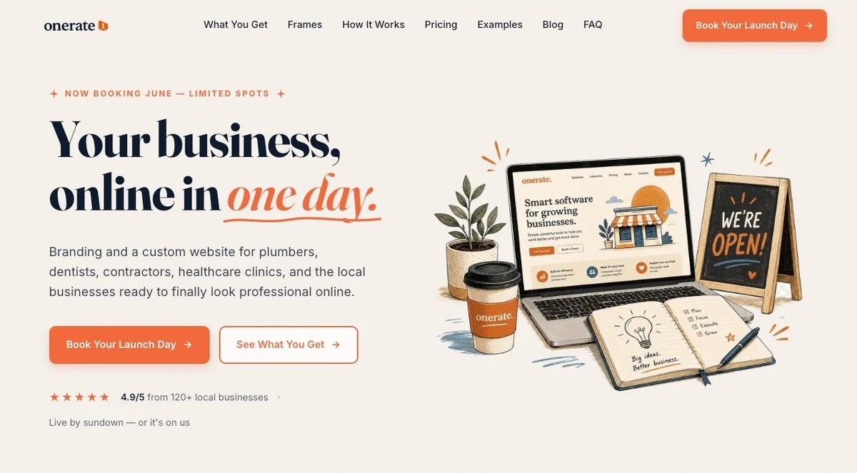 Onerate landing page screenshot