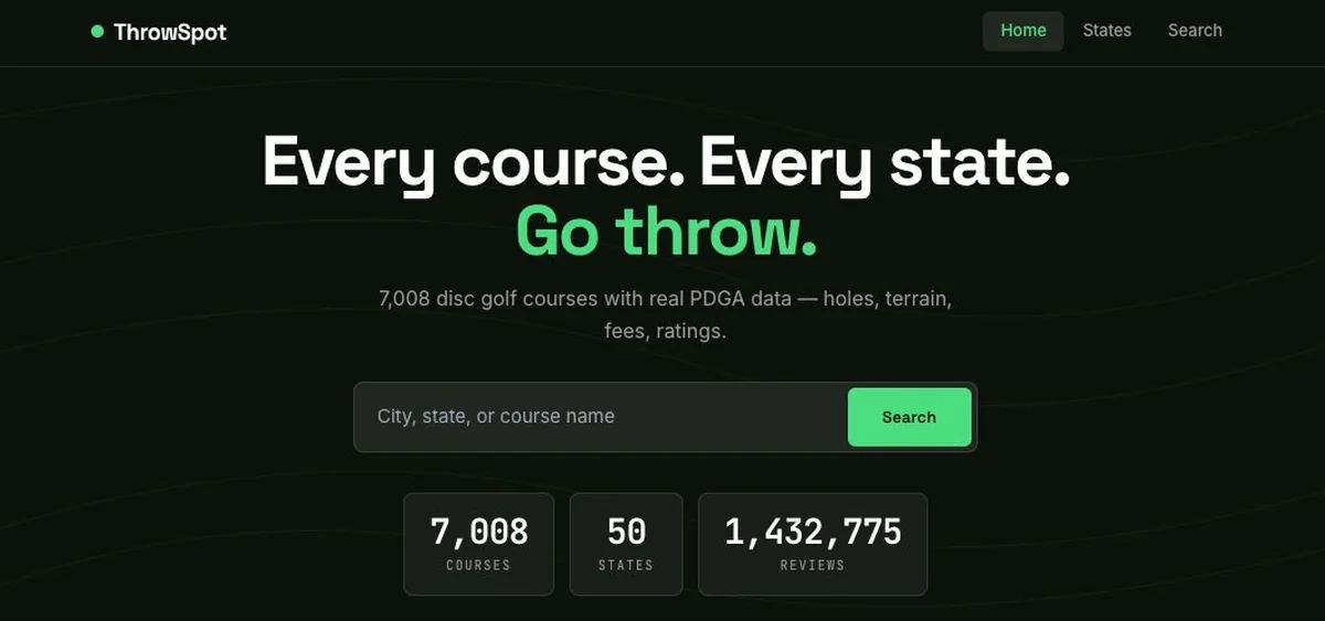ThrowSpot landing page screenshot